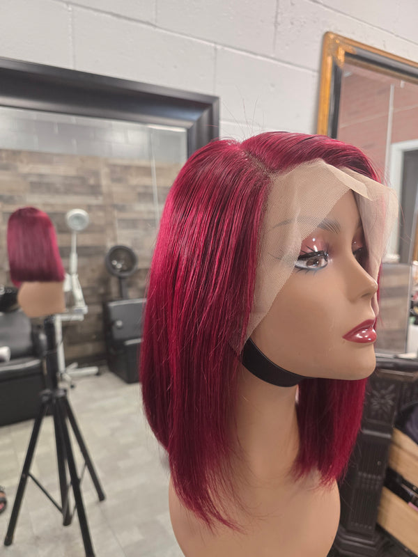 Glueless Lace Front Wig 12in - burgundy