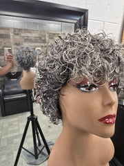 Curly Human Hair Pixie-grey