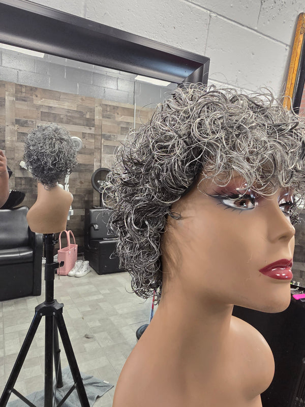 Curly Human Hair Pixie-grey