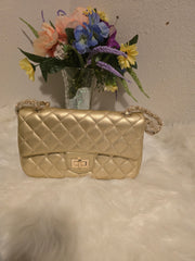 Gold Metallic Quilted Handbag - Med