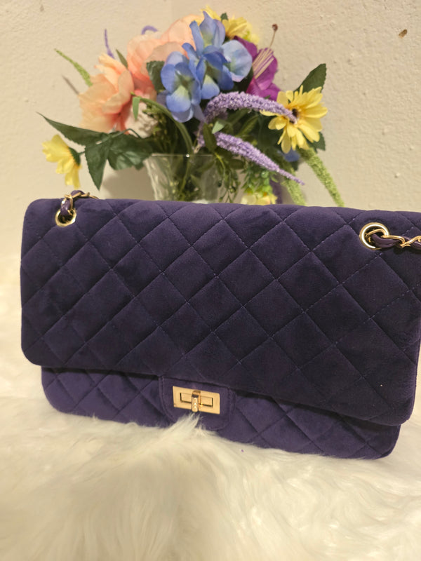 Purple Velvet Quilted Handbag _ lg