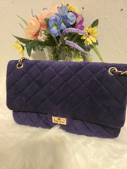 Purple Velvet Quilted Handbag _ lg